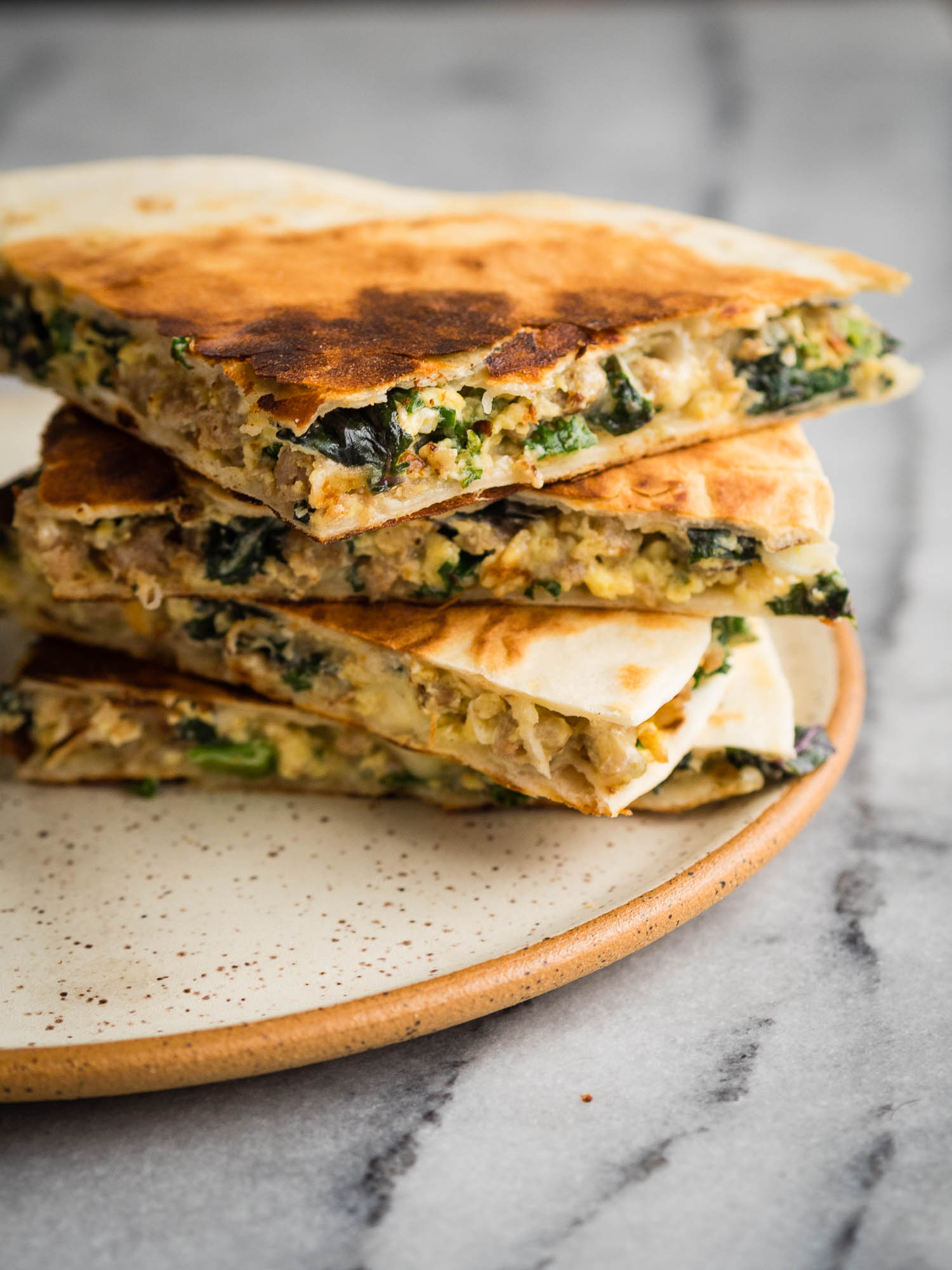 White Cheddar, Sausage, Kale Breakfast Quesadilla | The Kitchen Paper