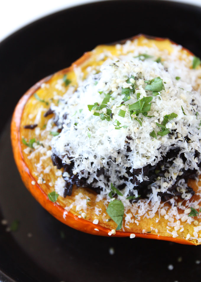 Chorizo, Black Rice, and Hemp Heart Stuffed Acorn Squash | thekitchenpaper.com