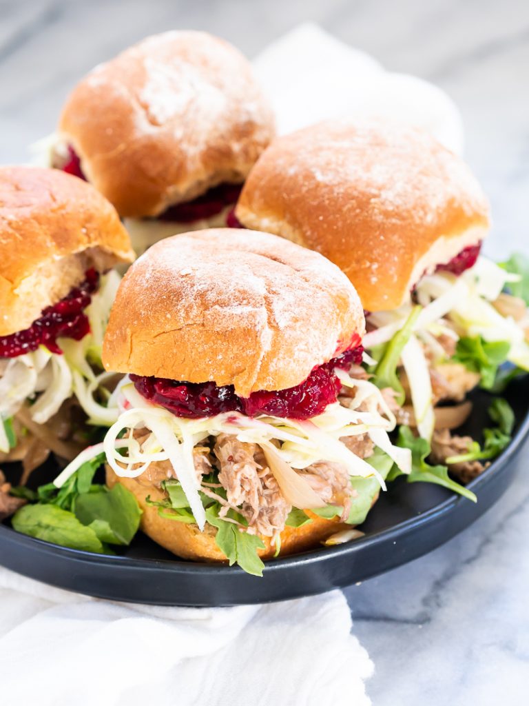 Cranberry Pulled Pork Sliders with Apple Fennel Slaw | The Kitchen Paper