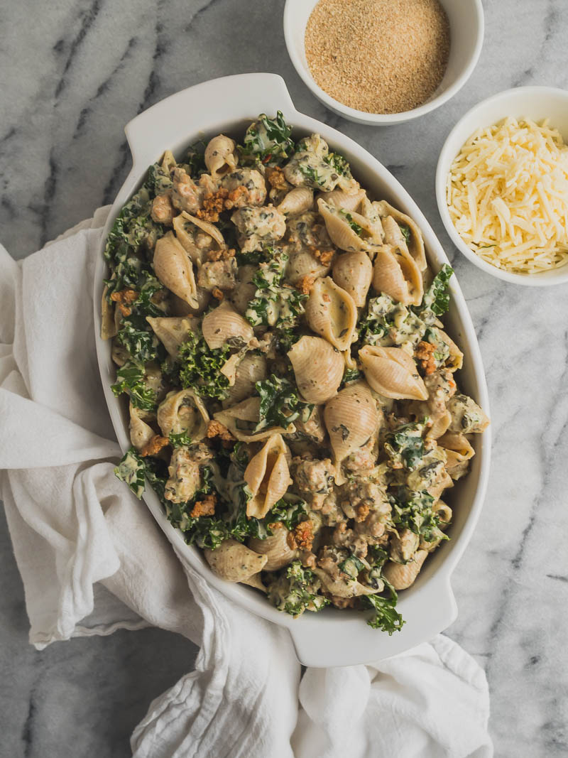 Spicy Sausage, Spinach, & Kale Baked Pasta | The Kitchen Paper