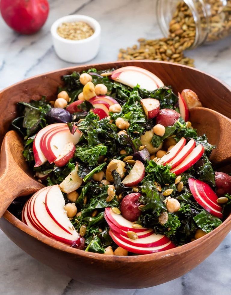 Kale Chickpea Salad with Creamy Miso Dressing