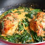 Paprika Chicken & Spinach with White Wine Butter Thyme Sauce | thekitchenpaper.com